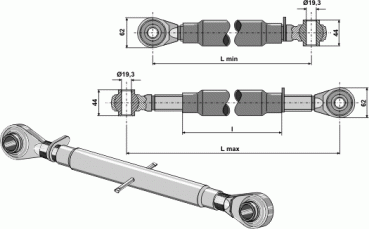 Oberlenker mit gehärteten Kugelaugen M 30 x 3,5 Länge 760 mm 65-209